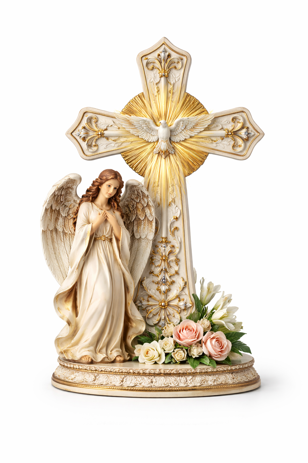 Radiant Faith Cross & Guardian Angel Sculpture