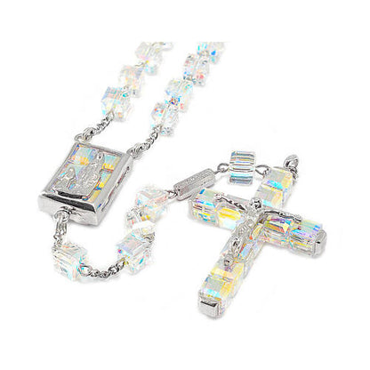 Ghirelli 925 Silver & Crystal Cube Rosary – Lourdes Edition